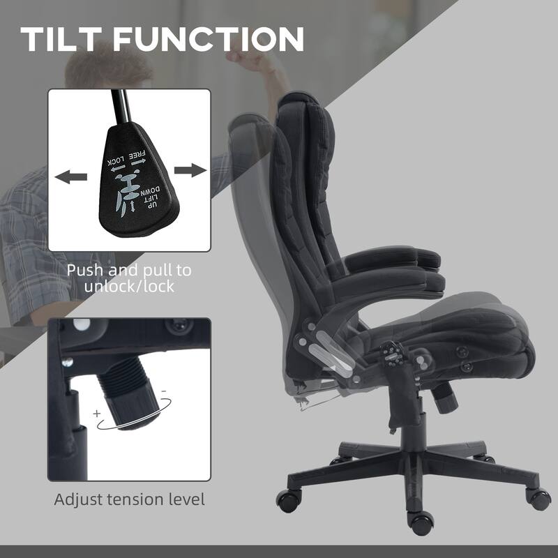 High Back 6-Point Vibration Massage Office Chair with Linen Fabric Lumbar Heating, for Home Office, Black