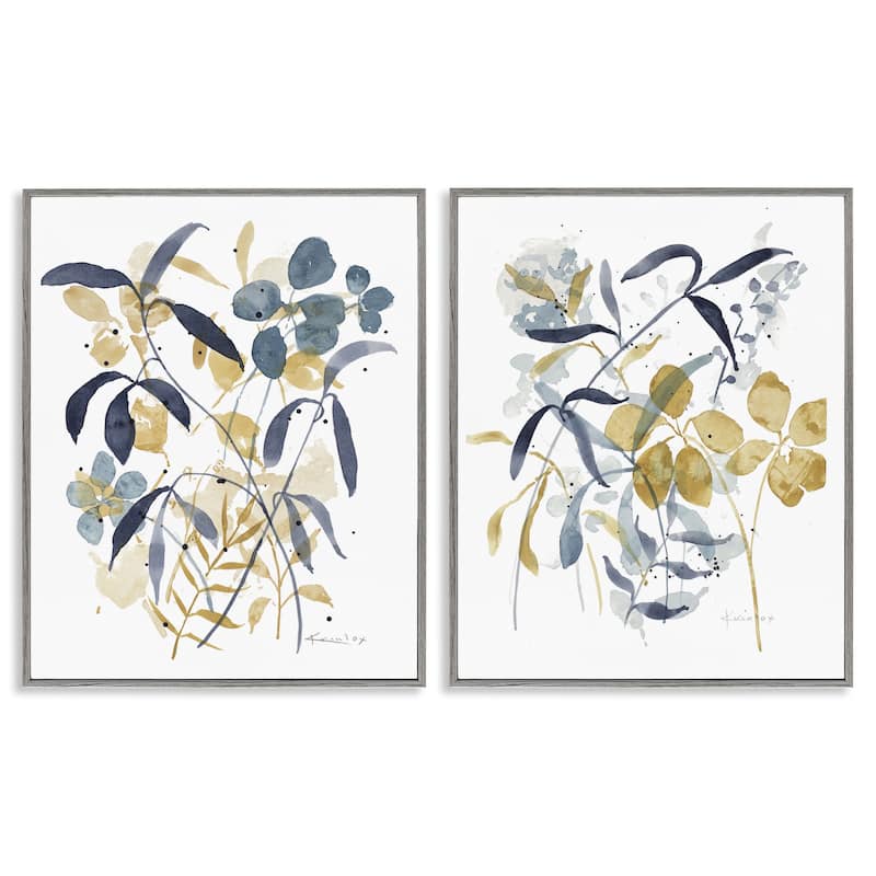 Stupell Whimsy Watercolor Botanicals Framed Giclee Art Design By Krinlox (Set of 2) - 24 x 30 - Grey