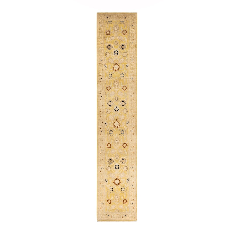 Overton Handknotted Wool Contemporary Floral Green Runner - Lime - Runner