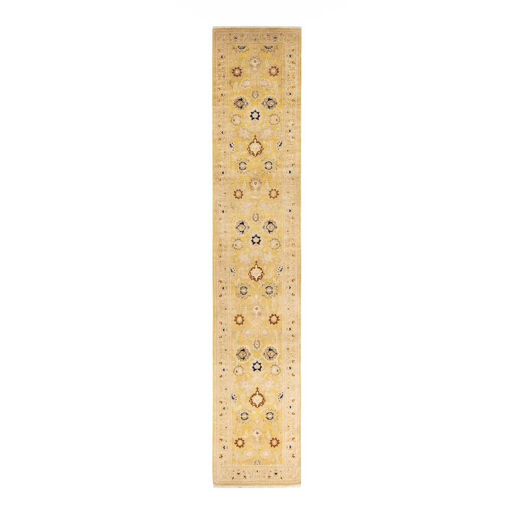 Overton Handknotted Wool Contemporary Floral Green Runner