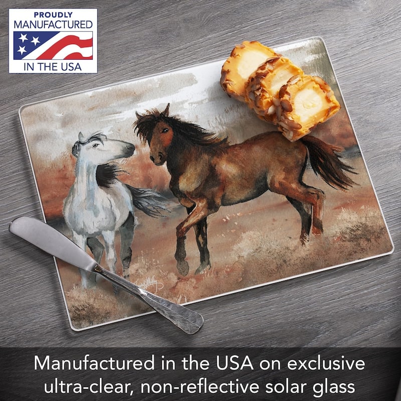 Southwest Horses 3mm Heat Tolerant Tempered Glass Cutting Board 10” x 8” Made in the USA Dishwasher Safe