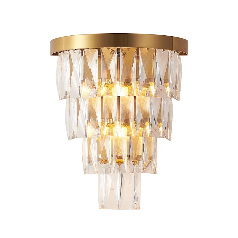 3 Light Brass Wall Sconce With Clear Crystal Accents