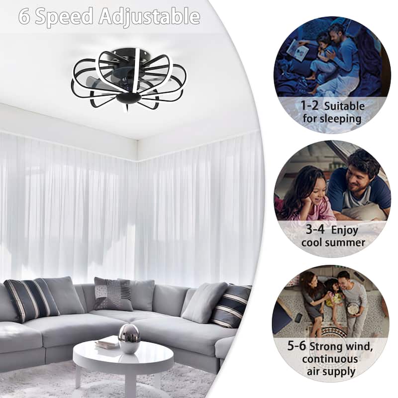 Starsky 23'' Drum Flush Mount LED Ceiling Fan with Light,6-Speed Low Profile Smart APP Control Ceiling Fan with Remote