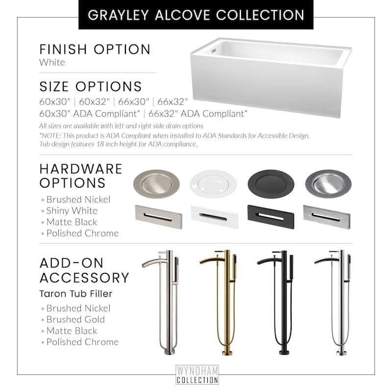 Wyndham Collection Grayley 60" Three Wall Alcove Acrylic Soaking Tub