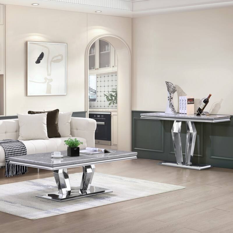 Luxury Rectangular Sofa Console Table Modern Living Room Entryway Table with Mirrored Gold Geometric Base