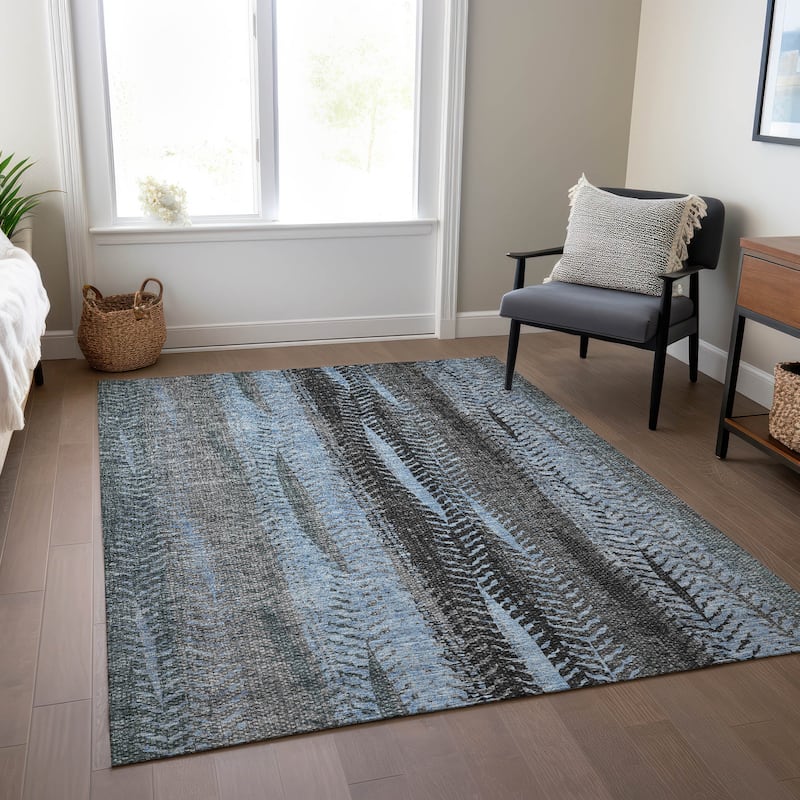 Machine Washable Indoor/ Outdoor Chantille Modern Imprints Rug - Blue - 10' x 14'