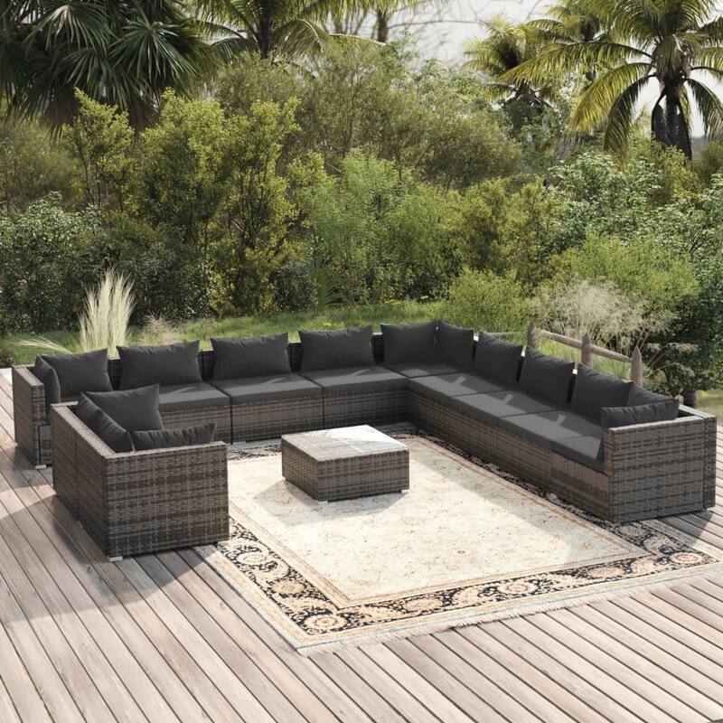 vidaXL Patio Lounge Set Outdoor Sectional Sofa Set Table Garden Poly Rattan - 27.6" x 27.6" x 23.8" - Anthracite 2 Piece