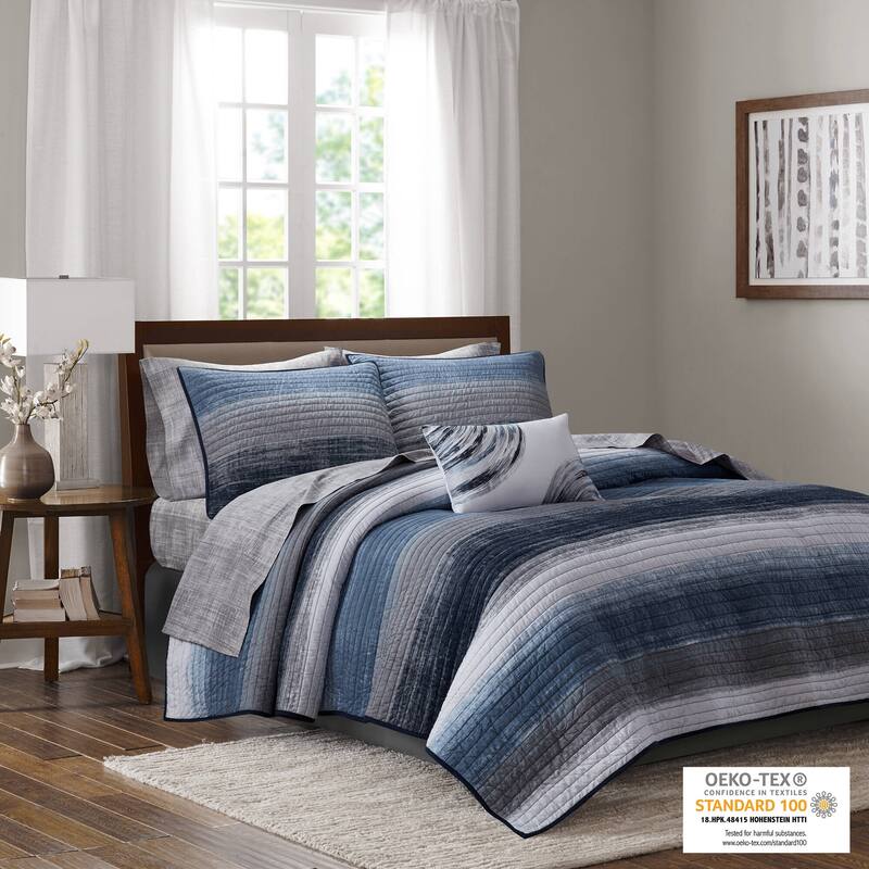 Madison Park Essentials Barret Quilt Set with Cotton Bed Sheets