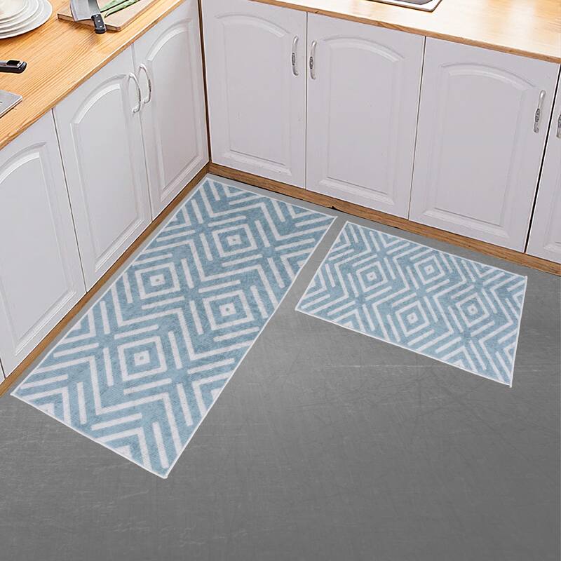 Sussexhome Non Skid Washable Kitchen Runner Rugs Set of 2 - Set of 44 x 24 and 31.5 x 20 Inches - Tolleranza-Teal