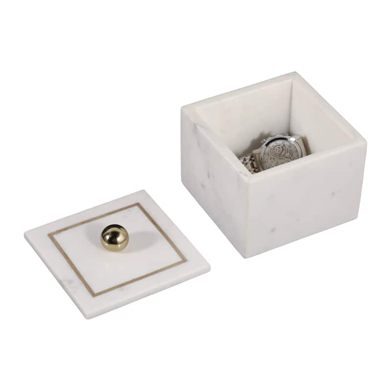 Marble Rectangular Box with Removable Lid - Home Decor