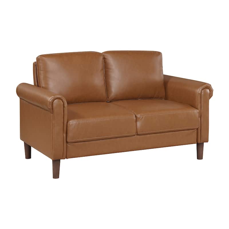 Fremont & Park Frances 57" Faux Leather Living Room Loveseat - Brown Finish Feet - Brown