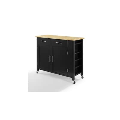 Kitchen Island Cart Wood Top - Mobile Kitchen Storage Island with Towel Rack & Drawers
