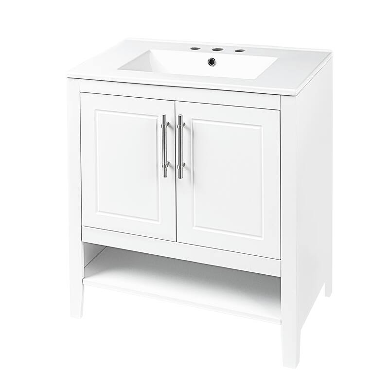 Bathroom Vanity with Ceramic Basin Sink, Bathroom Storage Cabinet with Doors and Drawers, Bathroom Cabinet with Open Shelf
