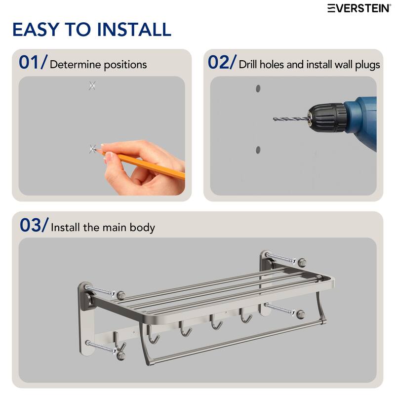2-Tier Stainless Steel Bath Towel Rack with 5 Hooks