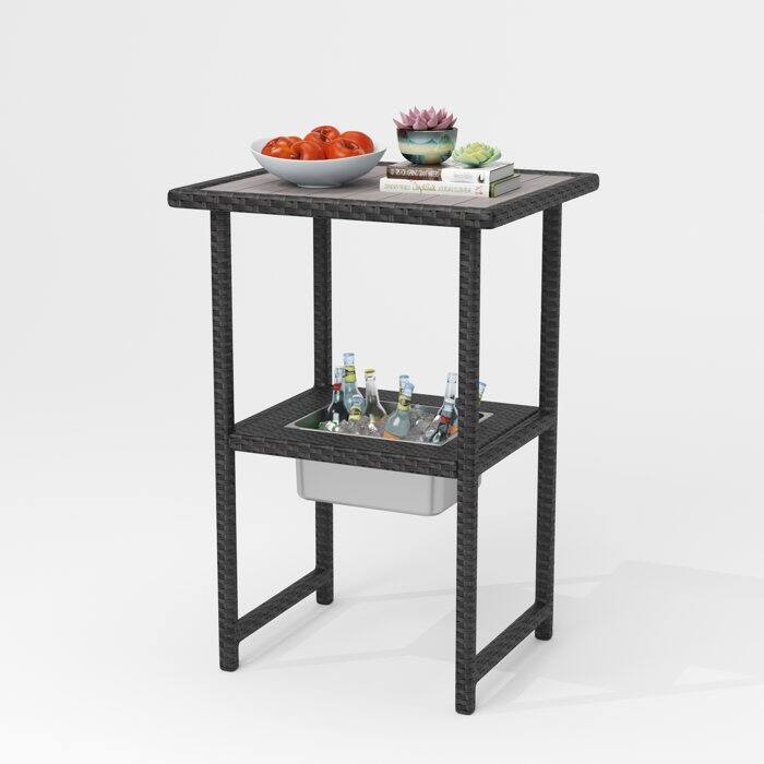 Rectangular 21.7'' L x 24.6'' W Outdoor Bar Table - Black/ Grey