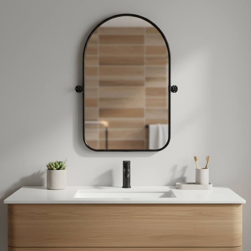 HomeRoots 36" Black Metal Arch Framed Accent Mirror - 24.00 in. x 36.00 in. x 1.56 in. - 24.00 in. x 36.00 in.  x 1.56 in.