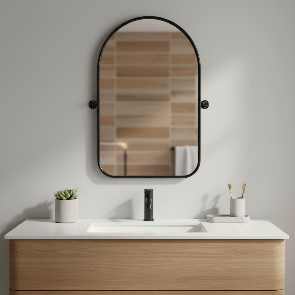 HomeRoots 36" Black Metal Arch Framed Accent Mirror - 24.00 in. x 36.00 in. x 1.56 in.