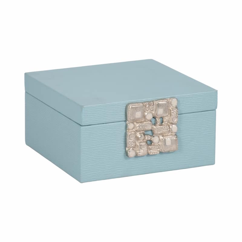 Sagebrook Home 8" Faux Leather Blue/silver Crinkle Box - 10" x 9.5" x 6.5" - 10" x 9.5" x 6.5"