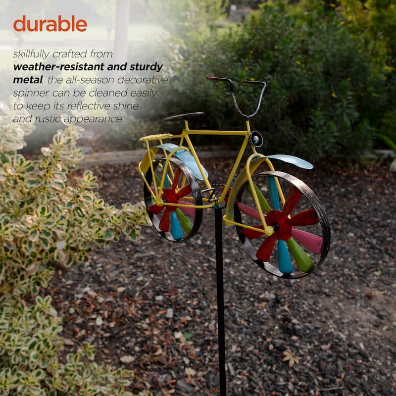 Alpine Corporation 42" Tall Outdoor Metal Bicycle Wind Spinner Garden Stake Decoration, Multicolor