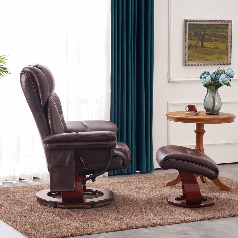 MCombo Swivel Recliners with Ottoman, Vibration Massage TV Chairs with Side Pocket - Dark Brown