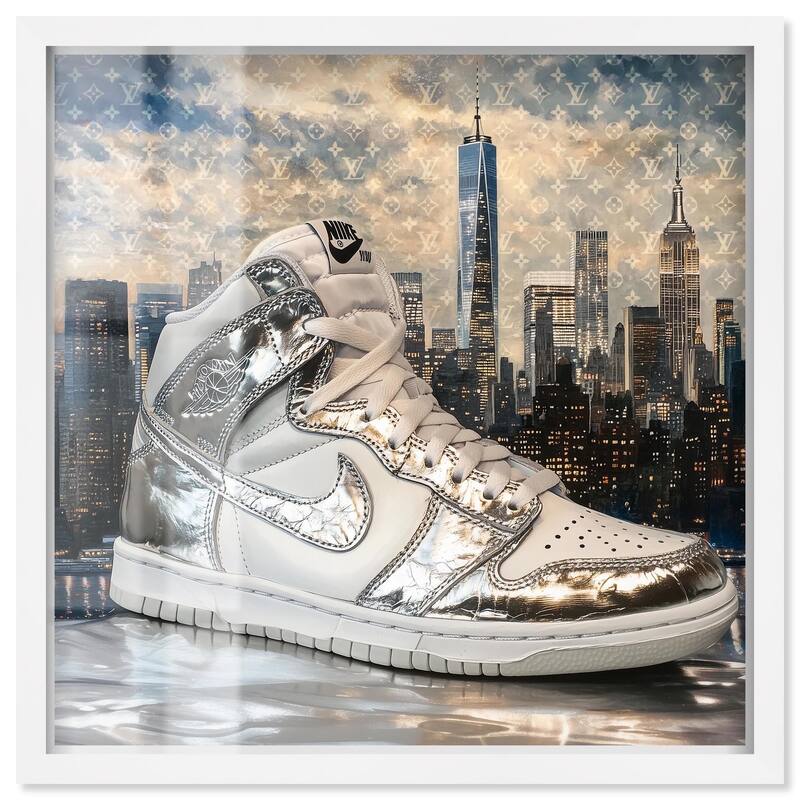 NYC Metallic Sneaker Shadowbox by Art Remedy - White - 40" x 40"
