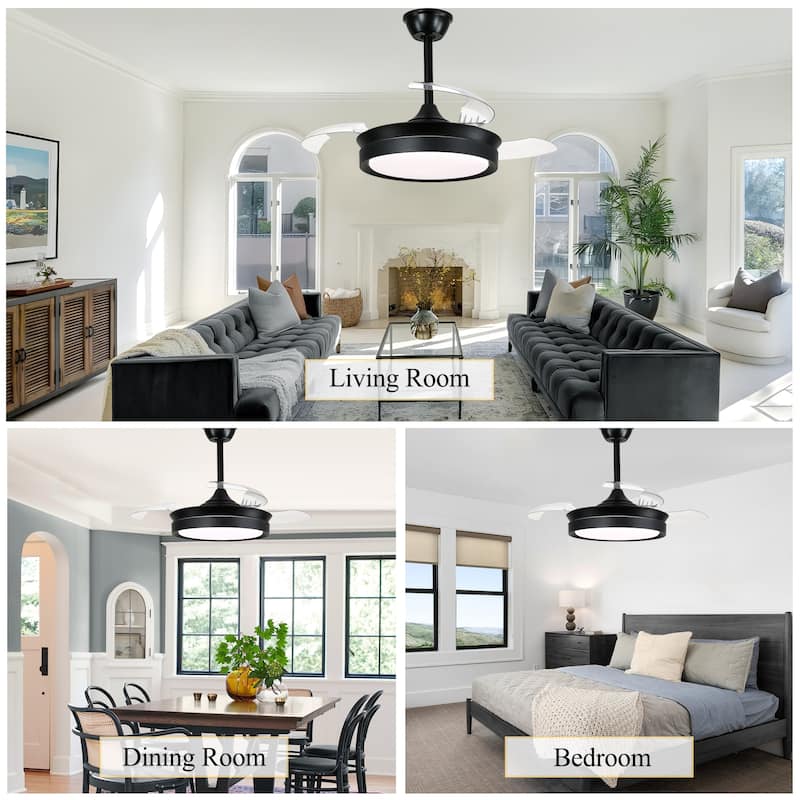 Oaks Aura Modern 36in. LED Light Memory Retractable Ceiling Fan with Light, 6-Speed,Dc Motor Technology, Remote Control