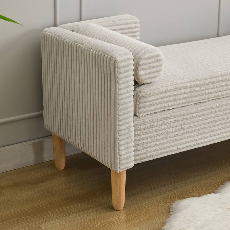 65.35" Corduroy Upholstered Storage Bench with Armrests & 2 Bolster Pillows