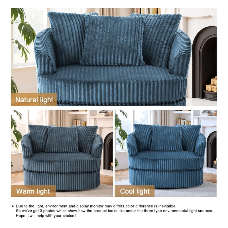 Oversized 43" W Plush Corduroy Recessed Arm Swivel Barrel Chair