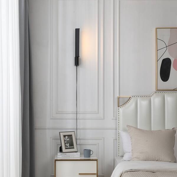slide 2 of 7, Ma'or - Matte Black Modern Integrated LED Wall Sconce with Rotatable Light, 3000K, 620 Lumens - 18.29" x 2.26" 18.29" x 2.26" - Black