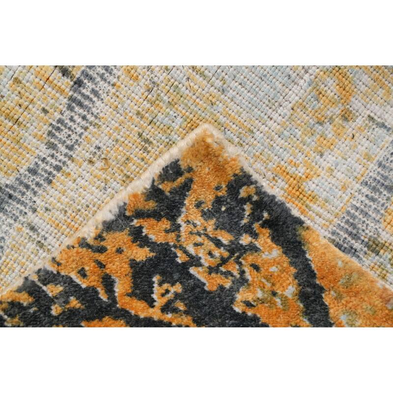 Hand Knotted Oriental Viscose Silk Carpet Modern Pictorial Multi-Colored Abstract Area Rug - 7' 10'' X 5' 9''