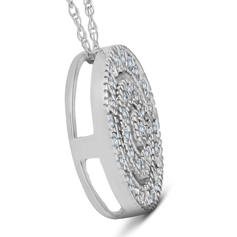 Bliss Diamond White Gold 3/8ct Filigree Pave Circle Antique Pendant