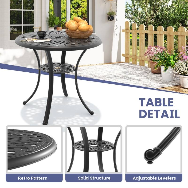 30.71 inch Black Round Cast Aluminum Patio Table with Umbrella Hole