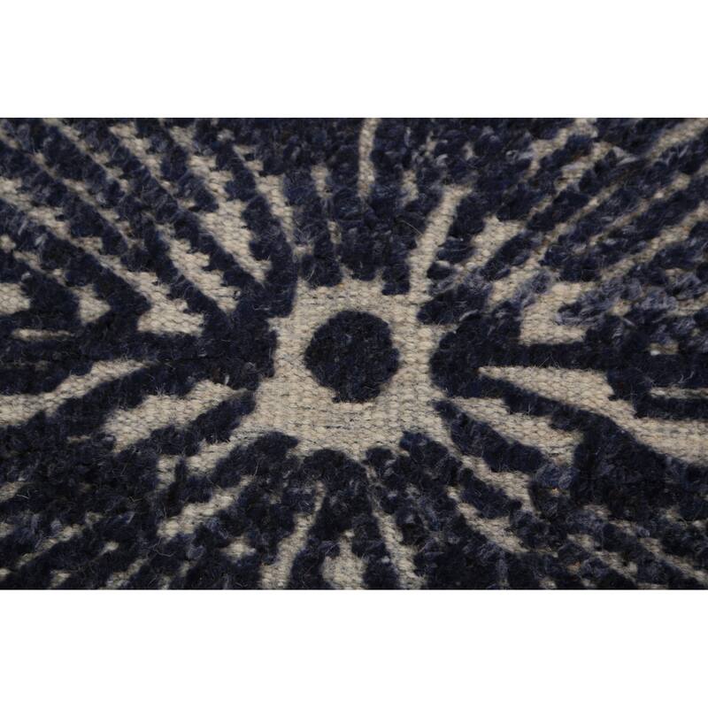 Blue Abstract Moroccan Oriental Area Rug Handmade Wool Carpet - 4'11" x 8'0"