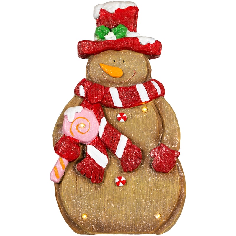 LED Lighted Gingerbread Snowman with Lollipop Christmas Figure - 15.5"