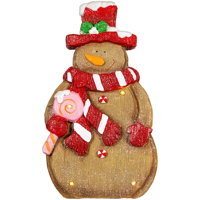 LED Lighted Gingerbread Snowman with Lollipop Christmas Figure - 15.5"