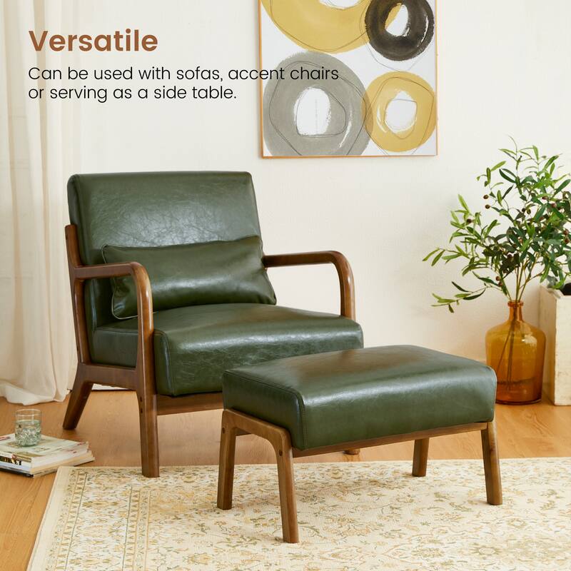 Glitzhome 30.75"H Mid-Century PU Leather Armchair with Ottoman Set