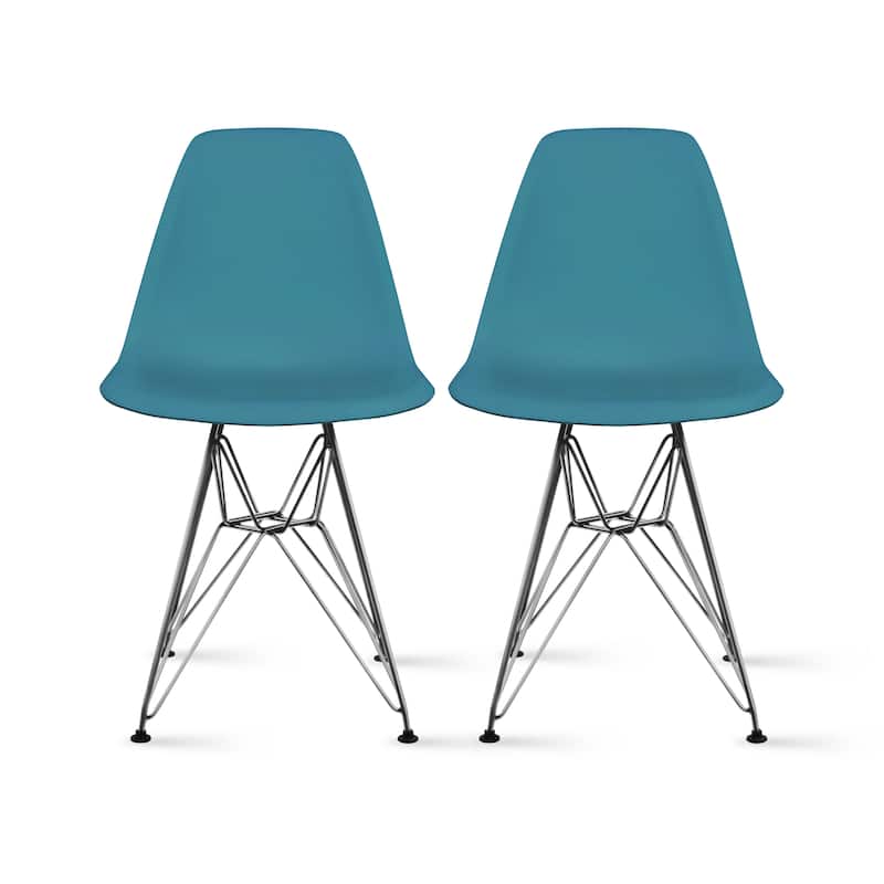 Set of 2 Modern Designer Plastic Dining Chairs with Aluminum Metal Legs, Accent Side Chairs
