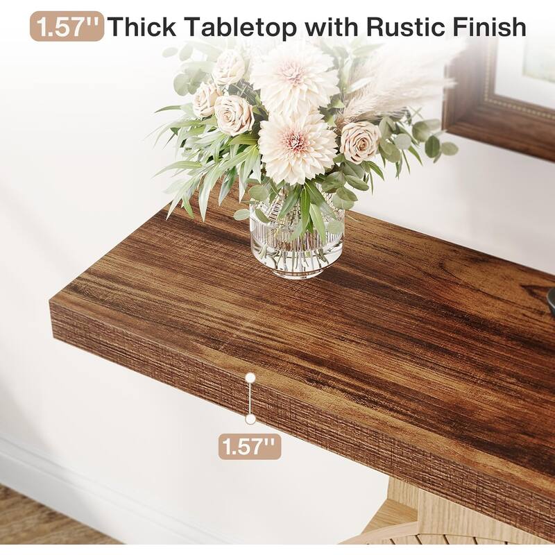 Farmhouse Console Table Wood Entry Table with Storage Shelves for Living Room