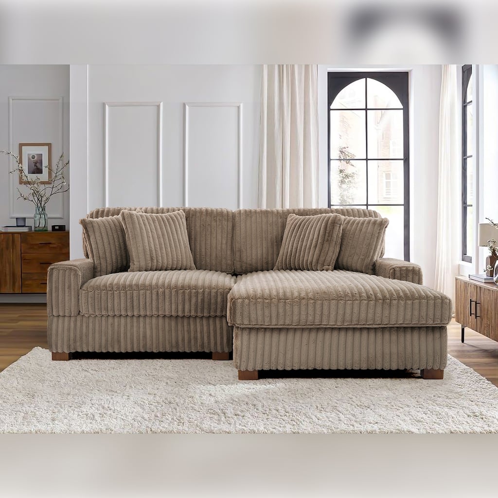 Anne 82" W Comfy Upholstered Plush Corduroy Modular Sectional Sofa