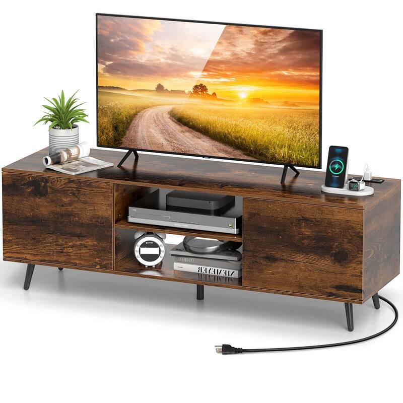 Costway TV Stand for 60" TVs Mid Century Modern Media Console Table - See Details - Brown