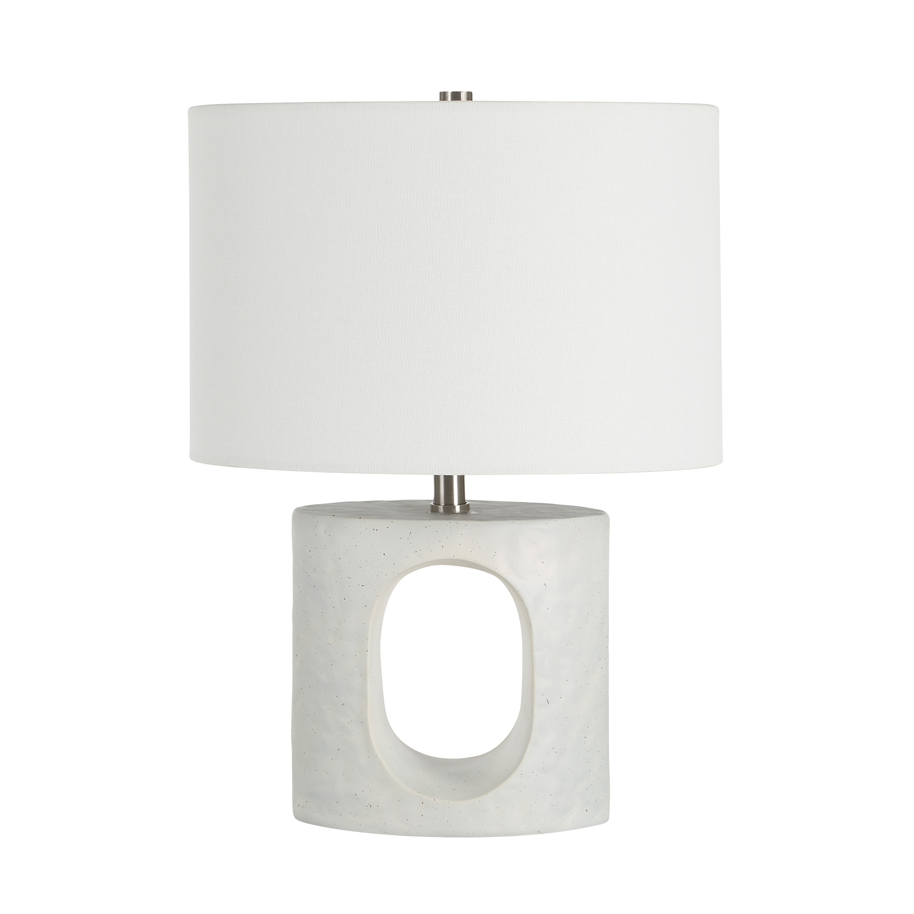 Everren Damian 16.5" Tall Grey With Black Speckled Resin Table Lamp with Drum Linen Shade