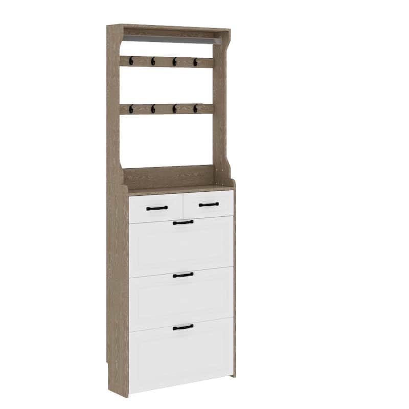 31.5 in.W Shoe Cabinet PVC Door with 3 Doors 2 Drawers with Hanger