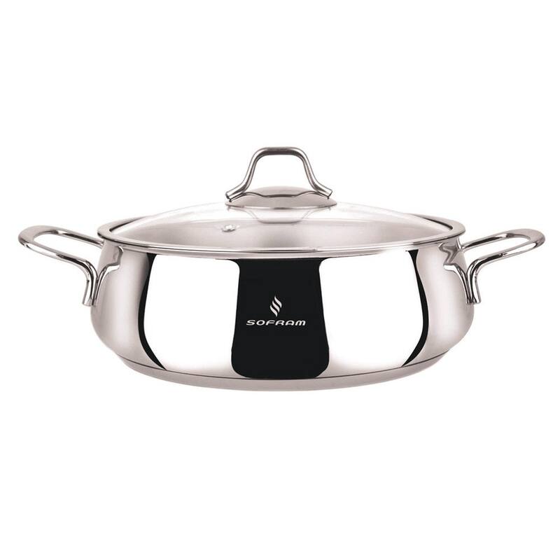 Sofram 18/10 Stainless Steel Low Casserole w/ Glass Lid