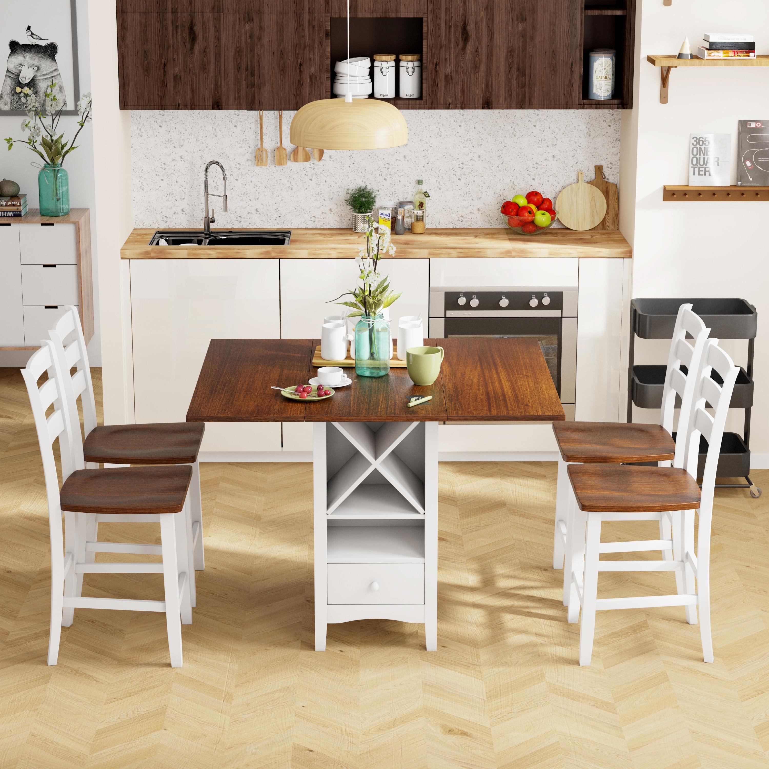 Wood Mecor Piece Dining Set Wooden 5-Piece Dining Table Set With