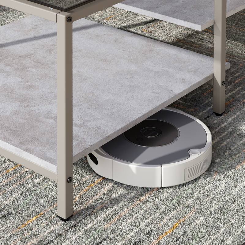 Farmhouse Glass Coffee Table with Storage, Metal Wood