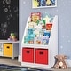 preview thumbnail 13 of 25, RiverRidge Kids Bookshelf and Toy Storage Organizer with 4 Racks and 2 Cubbies for Playroom, Nursery White with 2 Red Bins
