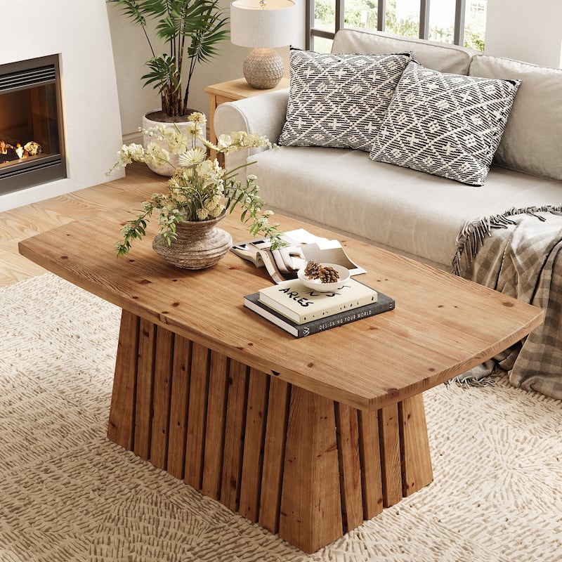 47-Inch Solid Wood Boat Shape Coffee Center Table for Living Room