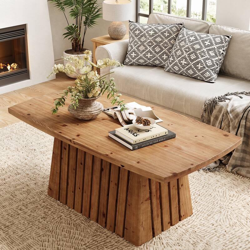 47-Inch Solid Wood Coffee Table, Rectangular Center Table for Living Room