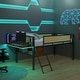 preview thumbnail 6 of 16, Black+Brown Twin Size Metal Loft Bed with Rectangular Desk, LED lights, Storage Shelves and Hanging Storage Compartments