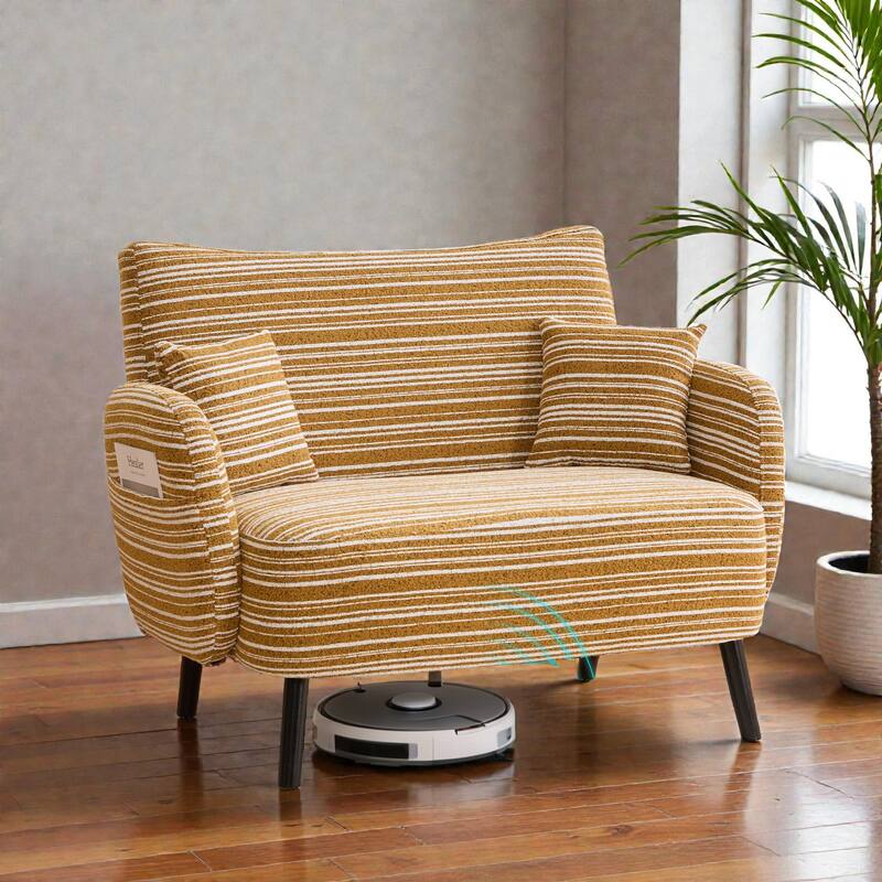 Modern Boucle 2-Seater Sofa with Storage Pockets, Deep-Seated Small Couch with Armrest Pillows for Apartments